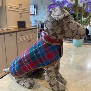 Rare, like new Coach stuffed dog with plaid jacket, leather collar